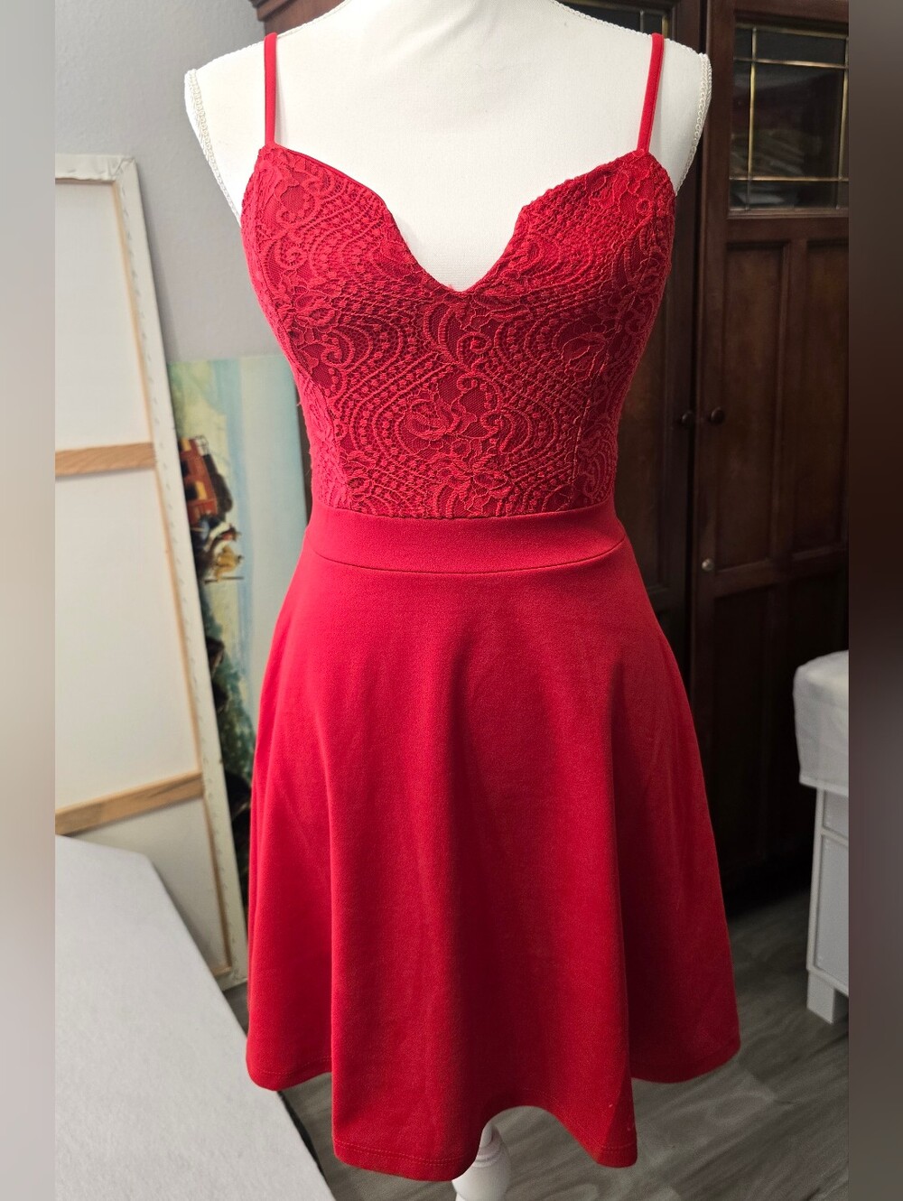 Almost Famous Red Lace Bodice Mini Dress